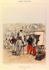 Types and Uniforms of the French Army by Captain Jules Richard, Illustrated by Edouard Detaille: Camp of Zouaves in 1886, Private Collection by Jean Baptiste Edouard Detaille