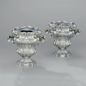 A Pair of Urn-Shaped Wine Coolers with Foliate Scrolls and Bullrush Handles, c.1880 by Jean Baptiste Gustave Odiot