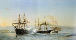 Naval Battle in Front of the Moroccan Coast Between Two Moroccan Brigs and a French Wheeled-Corvette on the Occasion of the Bombing of Mogador by the French Squadron in 1844