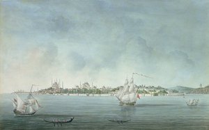 View of Sultan Ahmet and Santa Sophia from Uskudar, in Constantinople