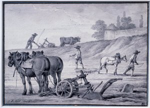 Agriculture: Plowing Scene by Jean Baptiste Huet