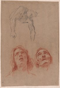 Man Reaching Down and Two Studies of Heads (recto) by Jean Baptiste Jouvenet