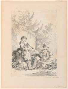 Shepherd Boy and Shepherdess in a Landscape by Jean Baptiste Le Prince