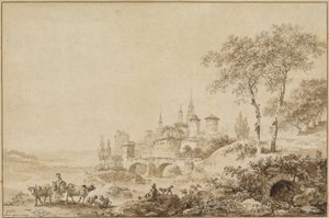 Shepherds in a Landscape before a Fortified Town by Jean Baptiste Le Prince