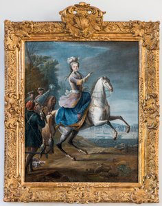 Equestrian portrait of Marie Leszczynska, wife of Louis XV by Martin Jean Baptiste (Martin Des Battailles). (Foucon hunting first of the castle of Fontainebleau) - Musee de Sceaux