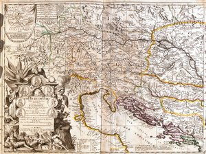 Map of the course of the Danube River in Germany by Jean Baptiste Nolin