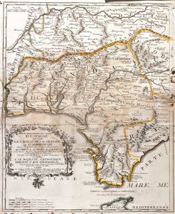 Map of the kingdoms of Granada and Andalusia (Spain) by Jean Baptiste Nolin