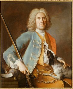 Portrait of a Sportsman holding a Gun with a Hound