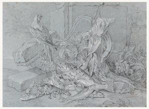 Still-life with Fish and Parrot by Jean Baptiste Oudry