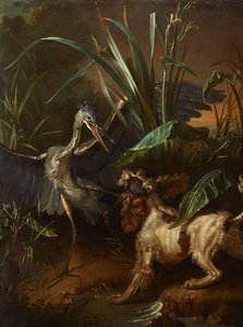 Water Spaniel Confronting a Heron by Jean Baptiste Oudry