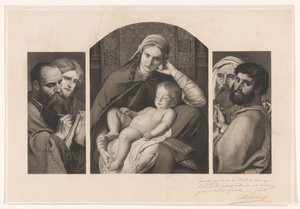 Triptych: Mary with Christ on Her Lap, and Two Groups of Two Apostles by Jean Baptiste Pierre Michiels (signed by artist)