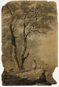 Wooded Landscape with Two Women in Foreground by Jean Baptiste Pillement