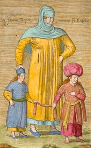 Woman leading her children, plate from 