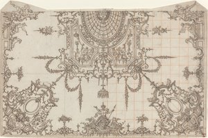 An Elaborate Ceiling with Trellises and Seated Figures by Jean Berain