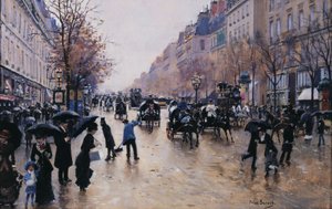Boulevard Poissonnière in the rain (circa 1880) by Jean Beraud