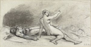 Nude Woman Seated with Nude Man Asleep (recto); Female Torso Seen from Behind (verso) by Jean Beraud