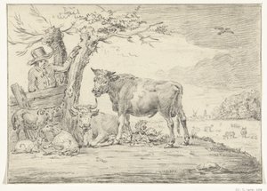 Farmer Standing by a Gate with Cattle by Jean Bernard