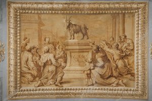 Faux gilded relief, with the goat placed on the historiated altar and surrounded by characters in adoration by Jean Boulanger