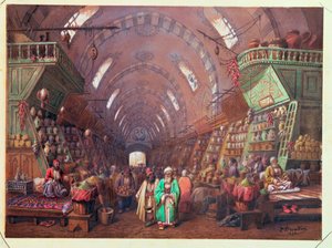 A Bazaar in Constantinople, 1873 by Jean Brindesi