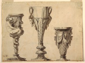 Design for a Candlestick, Cup, and Vase