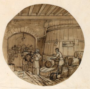 Design for a Porcelain Plate, Brewery Interior for the Sevres Industrial Arts Service by Jean Charles Develly