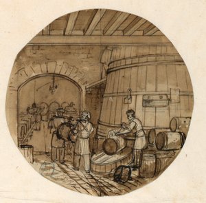 Design for a Painted Porcelain Plate, Interior of Wine Distillery, 1831-44 by Jean Charles Develly