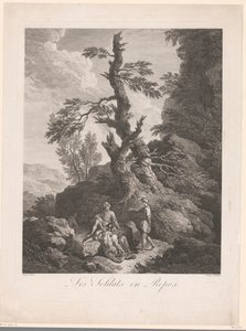 Resting Soldiers by a Tree in a Rocky Landscape by Jean Charles Levasseur
