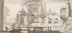 Rustic Scene with Mill and Pond by Jean Chaufourier