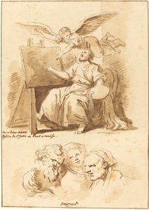 Saint Luke at His Easel and Four Expressive Heads by Jean Claude Richard de Saint Non after Jean Honoré Fragonard after Andrea Celesti