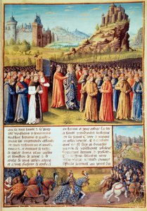 Second Crusade (1147-1149): King Louis VII taking the cross at Vezelay in the presence of Saint Bernard de Clairvaux and the bishop of Versailles on 31/03/1146. Many barons also took the cross
