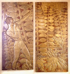 Four lacquered and gilt wood panels from 