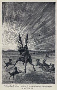 "Away flew the reindeer, while up in the sky quivered red lights like flames of fire"