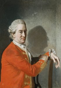 Portrait of James Hamilton, 2nd Earl of Clanbrassil, Half Length, in a Red Coat, Seated in a Mahogany Chair, His Profile Cast in Shadows on the Wall Behind by Jean Étienne Liotard