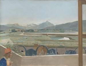 View toward the Mont Blanc Massif from the Artist’s Studio at Geneva, with a Self-portrait by Jean Étienne Liotard