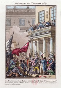Louis XVI Appearing on the Balcony at Versailles on 6 October 1789 to Tell the Parisian Mob that He Will Go to Paris on Condition His Wife and Family Travel with Him by Jean Francois Janinet