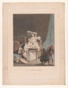 Two Women with Bare Breasts in Front of a Mirror