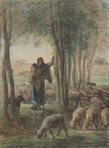 A Shepherdess and Her Flock in the Shade of Trees