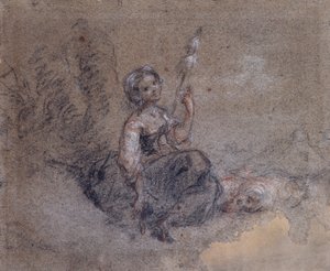 A Young Shepherdess Spinning