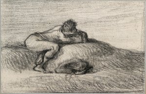 Man Crouching on a Hillock by Jean Francois Millet