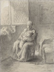 Seated Woman with a Baby by a Window by Jean Francois Millet