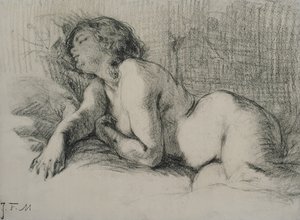 Study of a reclining female nude by Jean Francois Millet