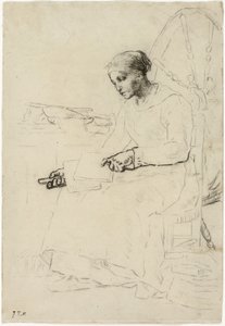 The Wool Carder (recto); Fragmentary Sketch of Man Standing by Fence (verso)
