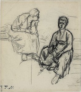 Two Studies of a Seated Peasant Woman; Study of a Young Girl Wearing a Hat by Jean Francois Millet