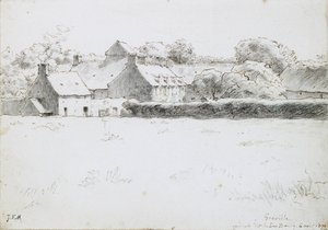 View of Farm Buildings Across a Field, 1871 by Jean Francois Millet