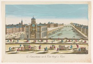 View of the Samaritaine Water Pump on the Pont Neuf Over the Seine River in Paris