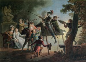 Don Quixote and Sancho Panza on a Wooden Horse