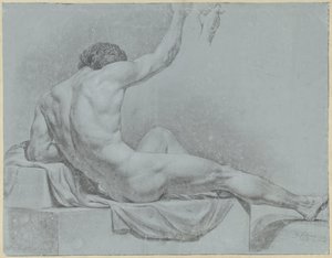 Reclining Male Nude, Half Sitting, Leaning on Left Arm by Jean Grandjean