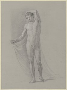 Standing Male Nude, Holding a Cloth Behind His Back, Front View by Jean Grandjean