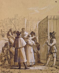 Spectators Watching a Pulcinella Show Near the Pont des Arts in Paris