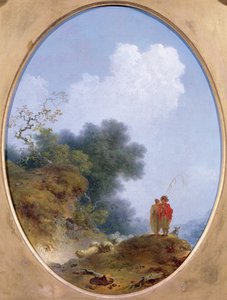 A Shepherd Playing the Flute Whilst a Peasant Girl Listens by Jean Honore Fragonard